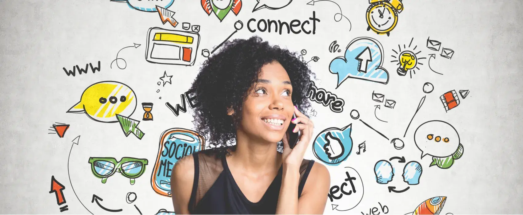 Women surrounded by phone notifications
