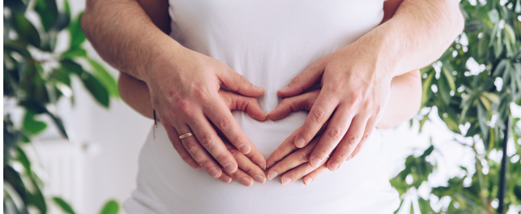 Couples hands on pregnant belly