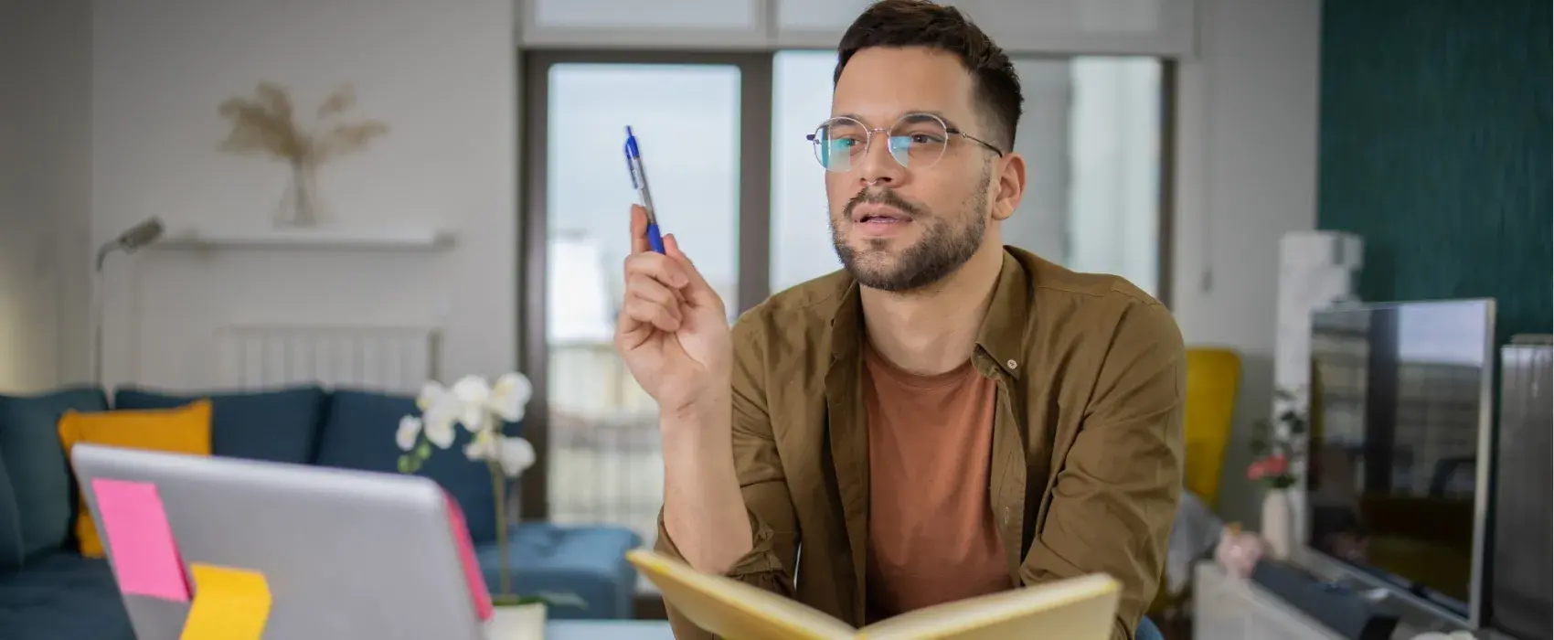 Man learning at his laptop
