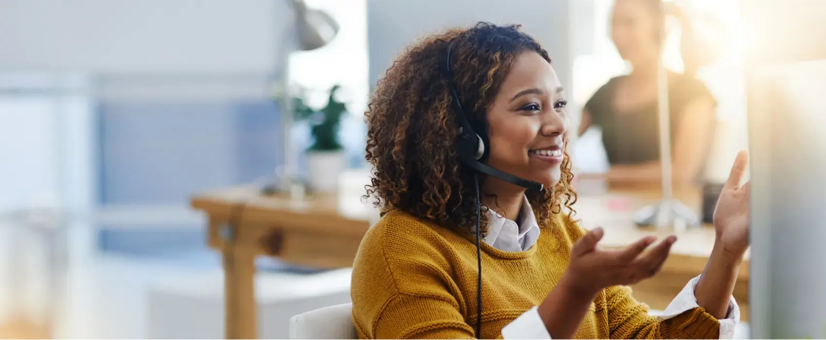 Woman with headset on