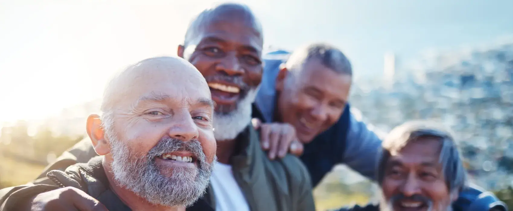 A group of male friends out on a walk 