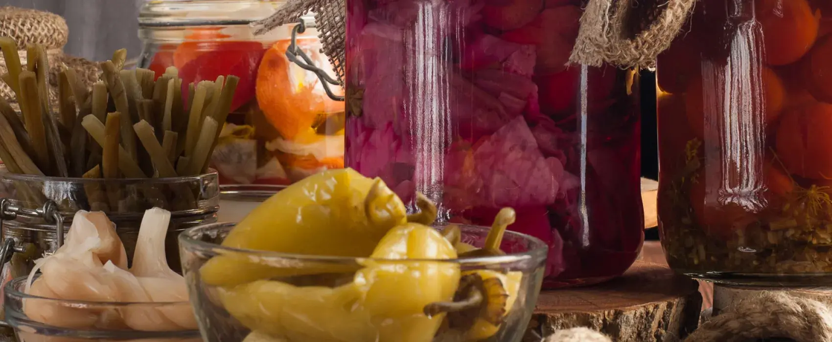 Fermented foods being prepared in a kitchen