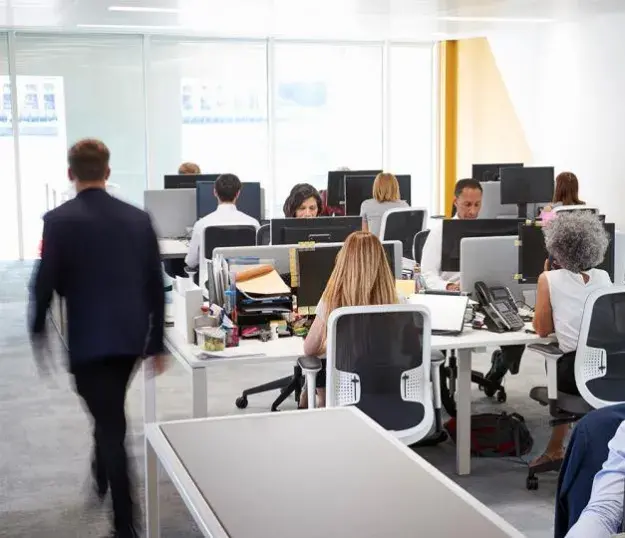 A team of professionals collaborating in an office setting